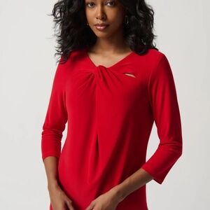 Joseph Ribkoff Twist Front Top Lipstick Red Silky Knit Keyhole Size UK 10